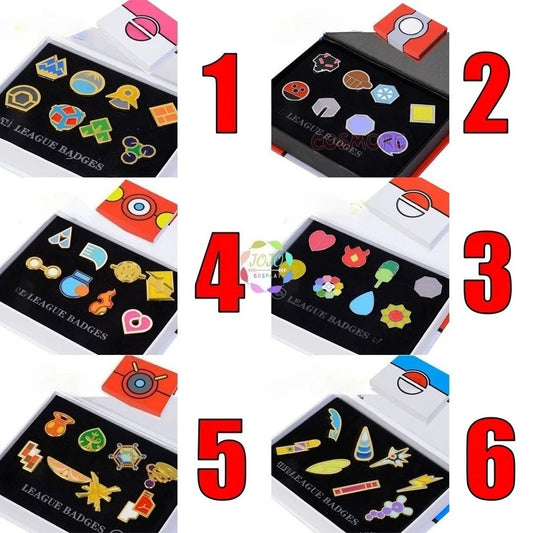 Gym Badges Kanto Johto Hoenn Sinnoh Unova Kalos League Region Pins Brooches Orange Islands Box Collection Pocket Monster