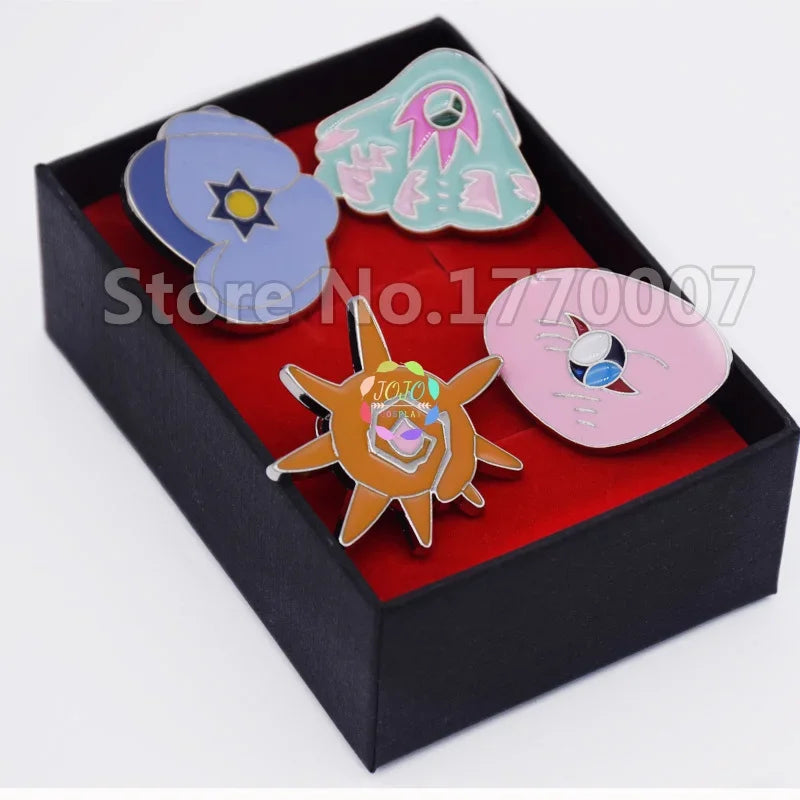 Gym Badges Kanto Johto Hoenn Sinnoh Unova Kalos League Region Pins Brooches Orange Islands Box Collection Pocket Monster