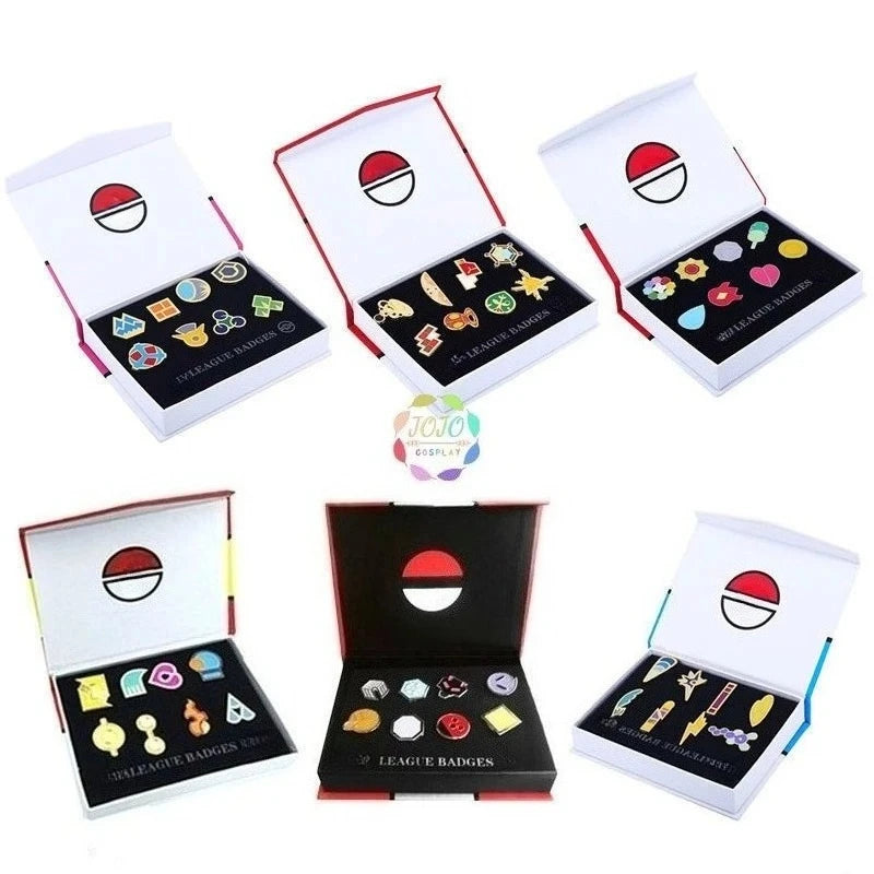 Gym Badges Kanto Johto Hoenn Sinnoh Unova Kalos League Region Pins Brooches Orange Islands Box Collection Pocket Monster