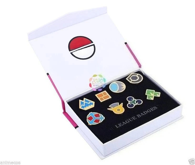 Gym Badges Kanto Johto Hoenn Sinnoh Unova Kalos League Region Pins Brooches Orange Islands Box Collection Pocket Monster