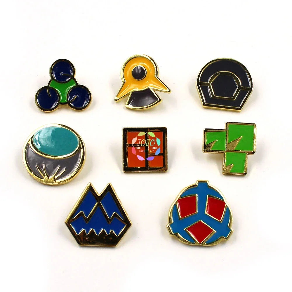 Gym Badges Kanto Johto Hoenn Sinnoh Unova Kalos League Region Pins Brooches Orange Islands Box Collection Pocket Monster