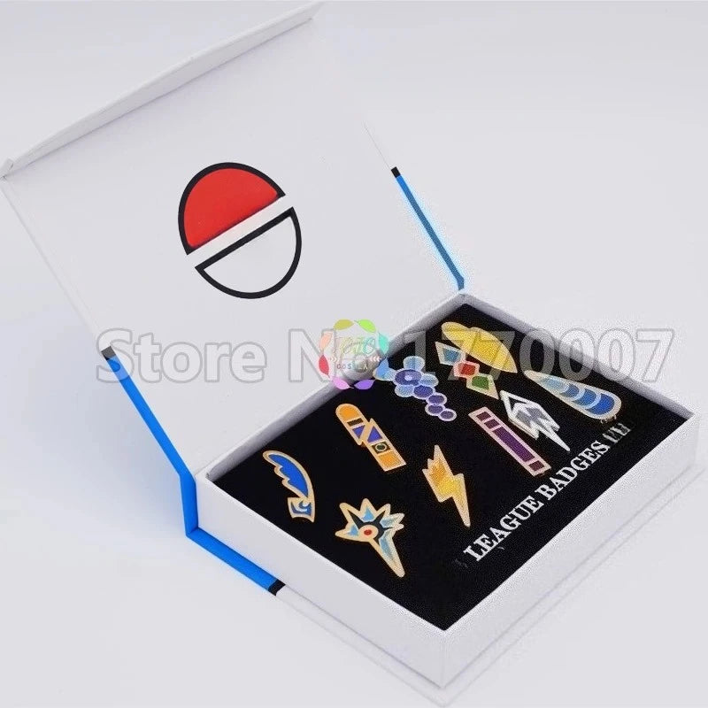 Gym Badges Kanto Johto Hoenn Sinnoh Unova Kalos League Region Pins Brooches Orange Islands Box Collection Pocket Monster